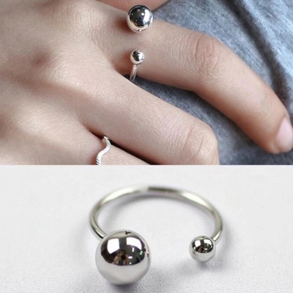 925 STERLING SILVER BEAD BALL ADJUSTABLE RING, CUTE RING, SHINY RING. - Picture 1 of 7